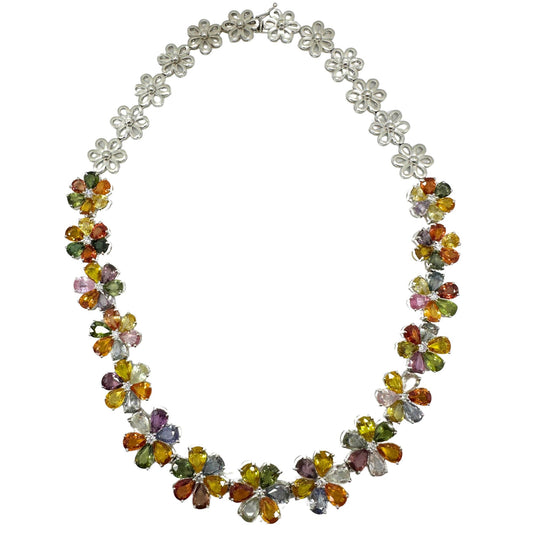 18k Modern Pear Cut Multicolor Sapphire and Diamond Necklace