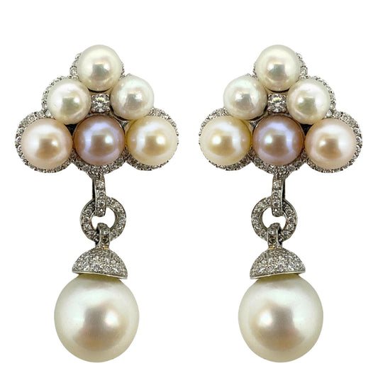 18K Diamond and Pearl Earrings