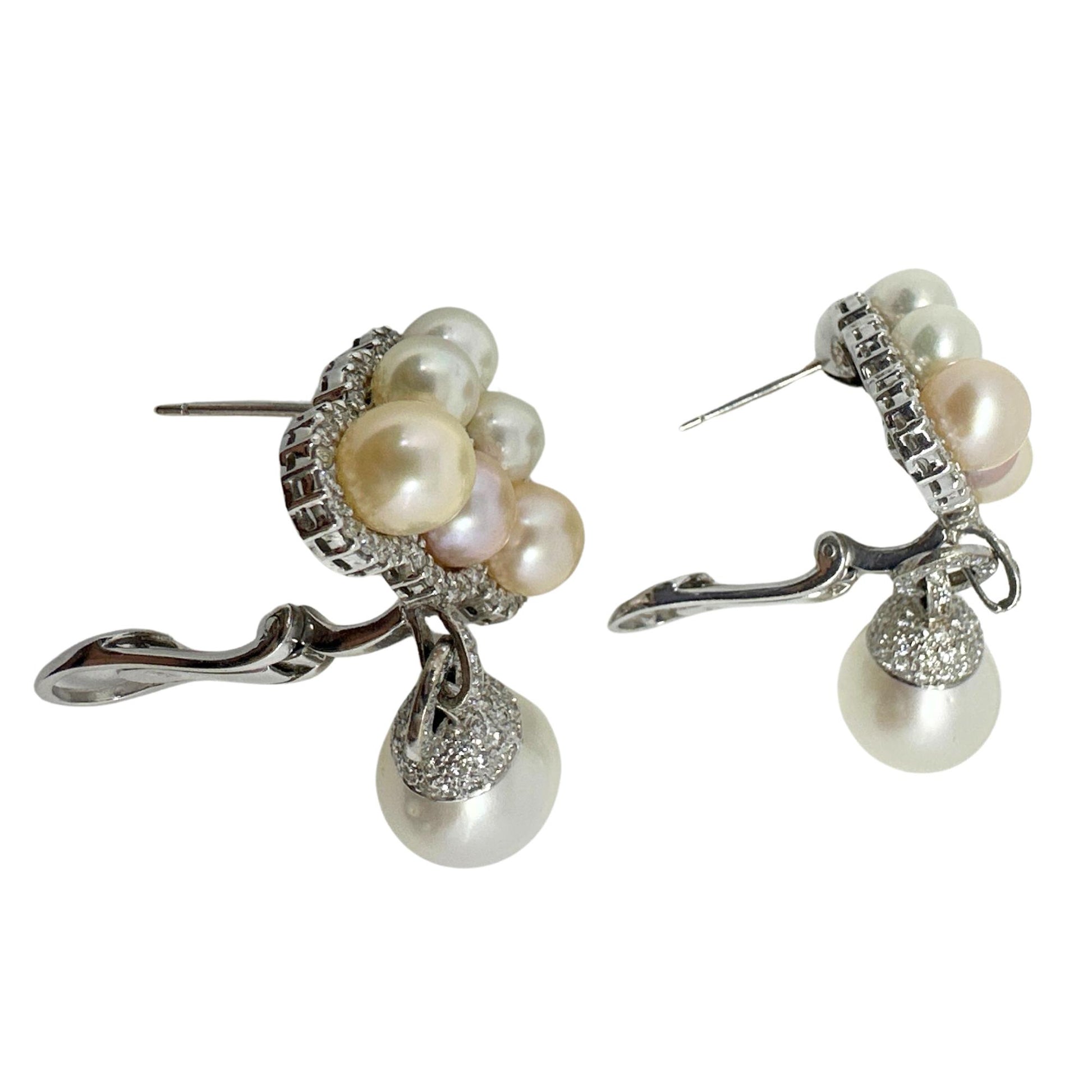 18K Diamond and Pearl Earrings