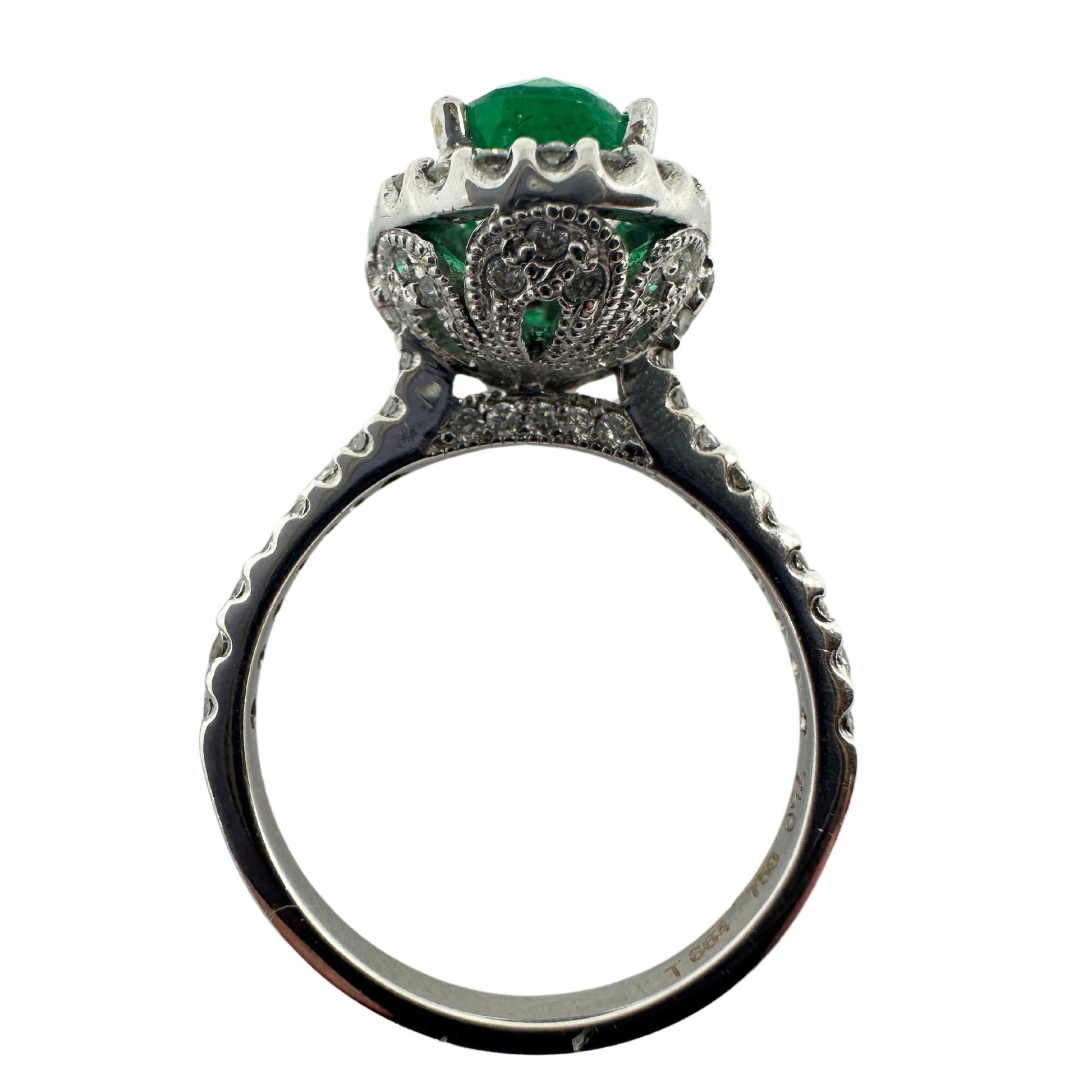 18K White Gold Diamond and Emerald Ring