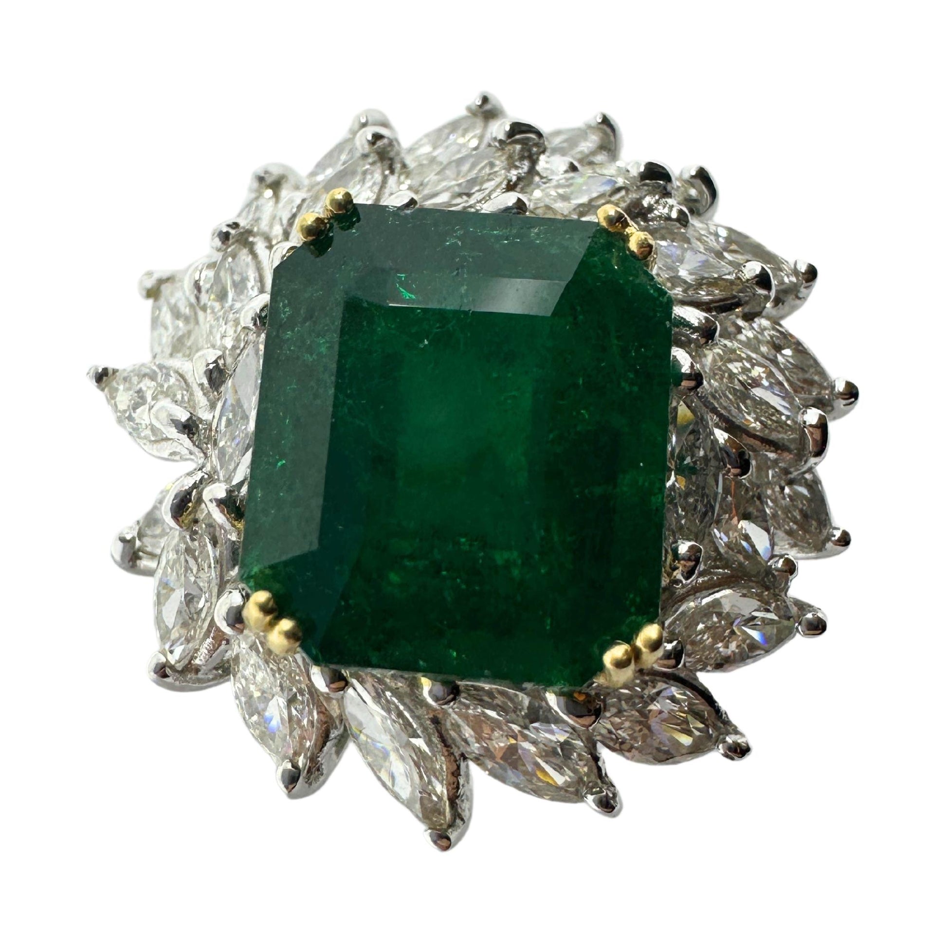 18k White Gold Marquise Diamond and Emerald Ring