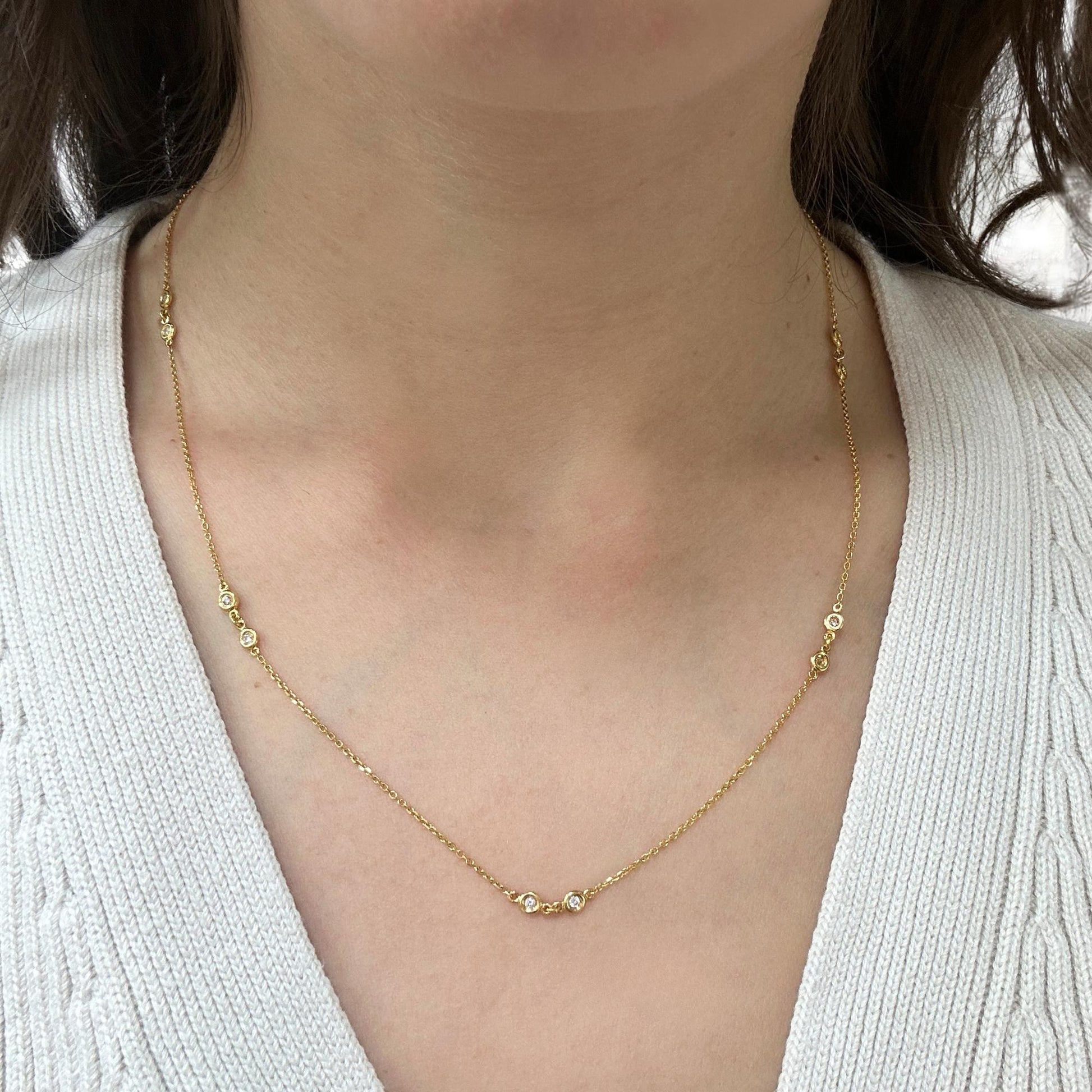 14K Yellow Gold Diamond By the Yard Chain Necklace - 19 inches