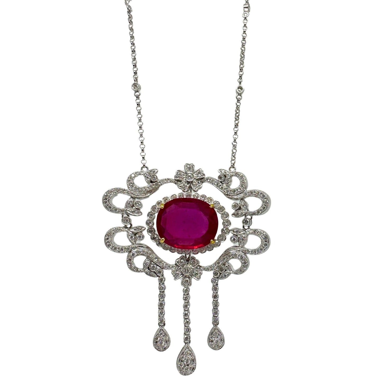 18K Two Tone Diamond and African Ruby Necklace