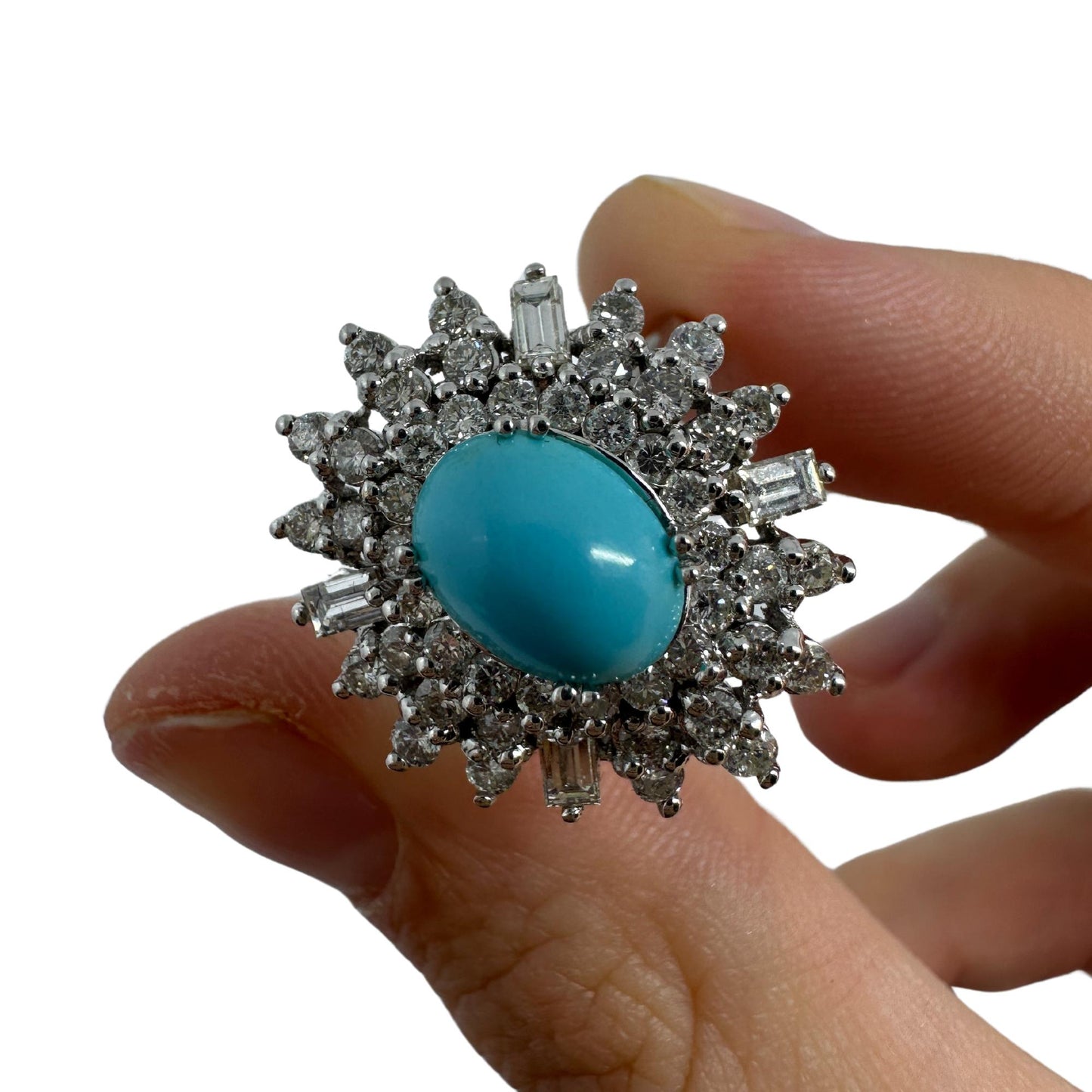 18k White Gold Diamond and Persian Turquoise Cluster Ring