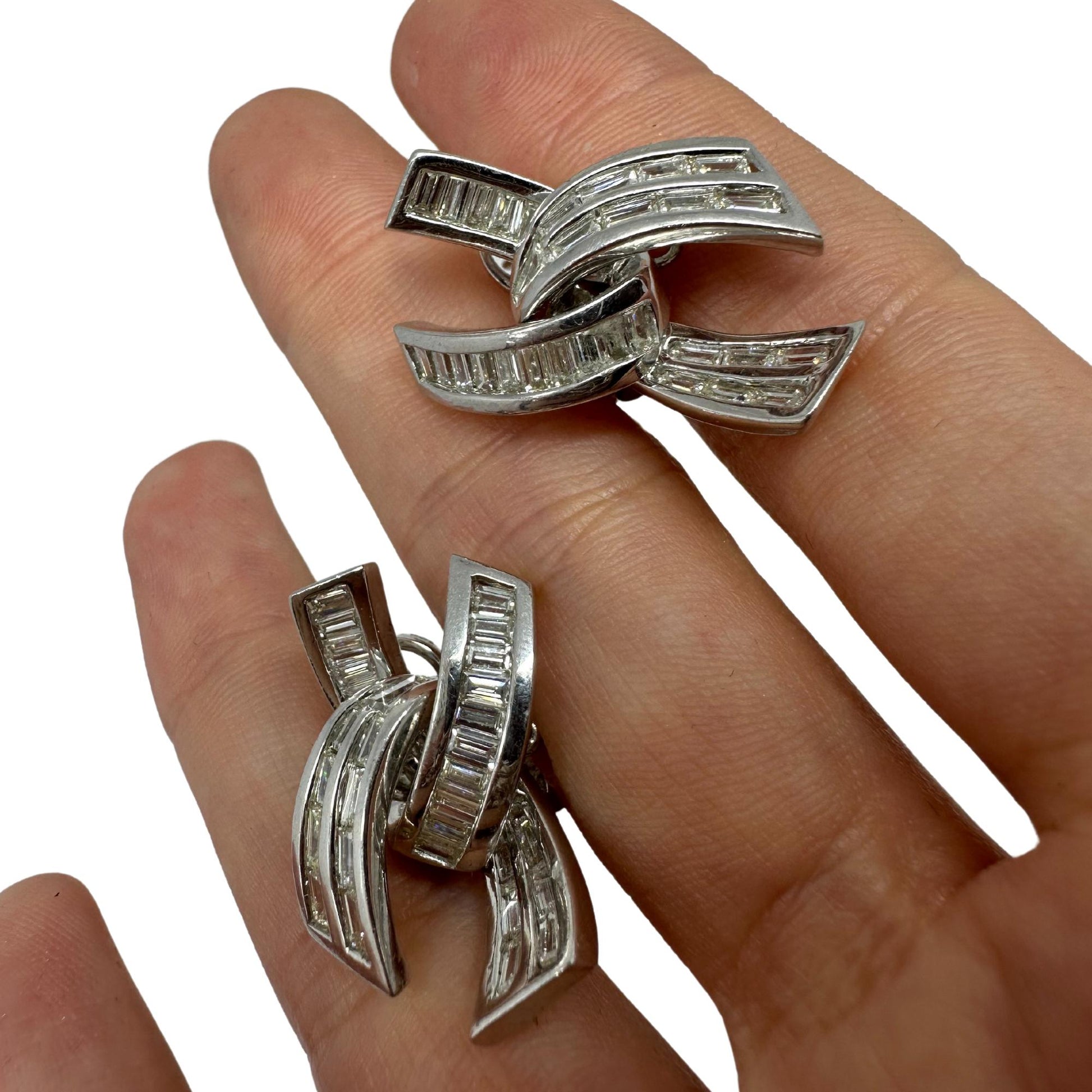 Platinum Baguette Cut Diamond Earrings