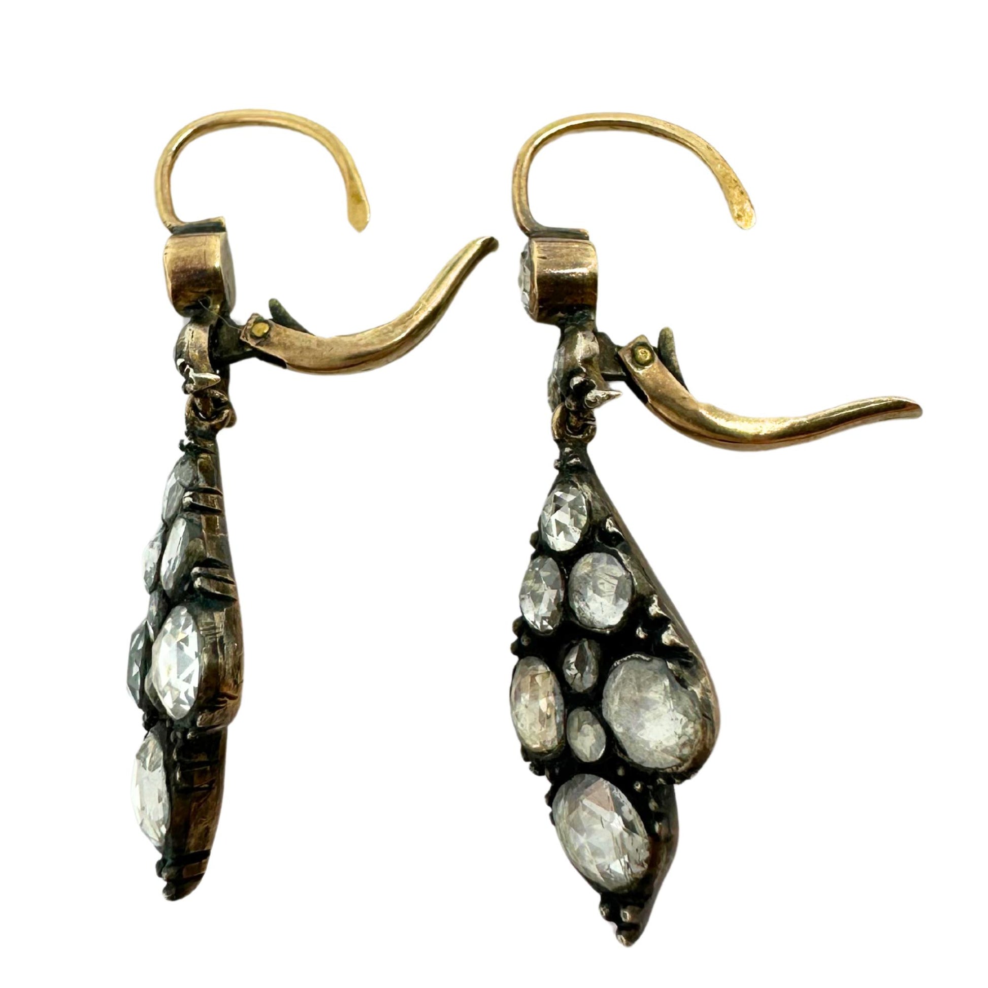 Late Georgian Gold and Silver Top Rose Cut Diamond Earrings