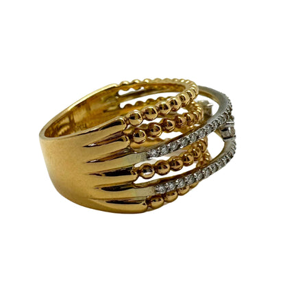 18K Yellow Gold Diamond Crossover Wide Band Ring