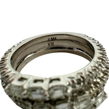 18K White Gold Emerald Cut Diamond Band Ring.