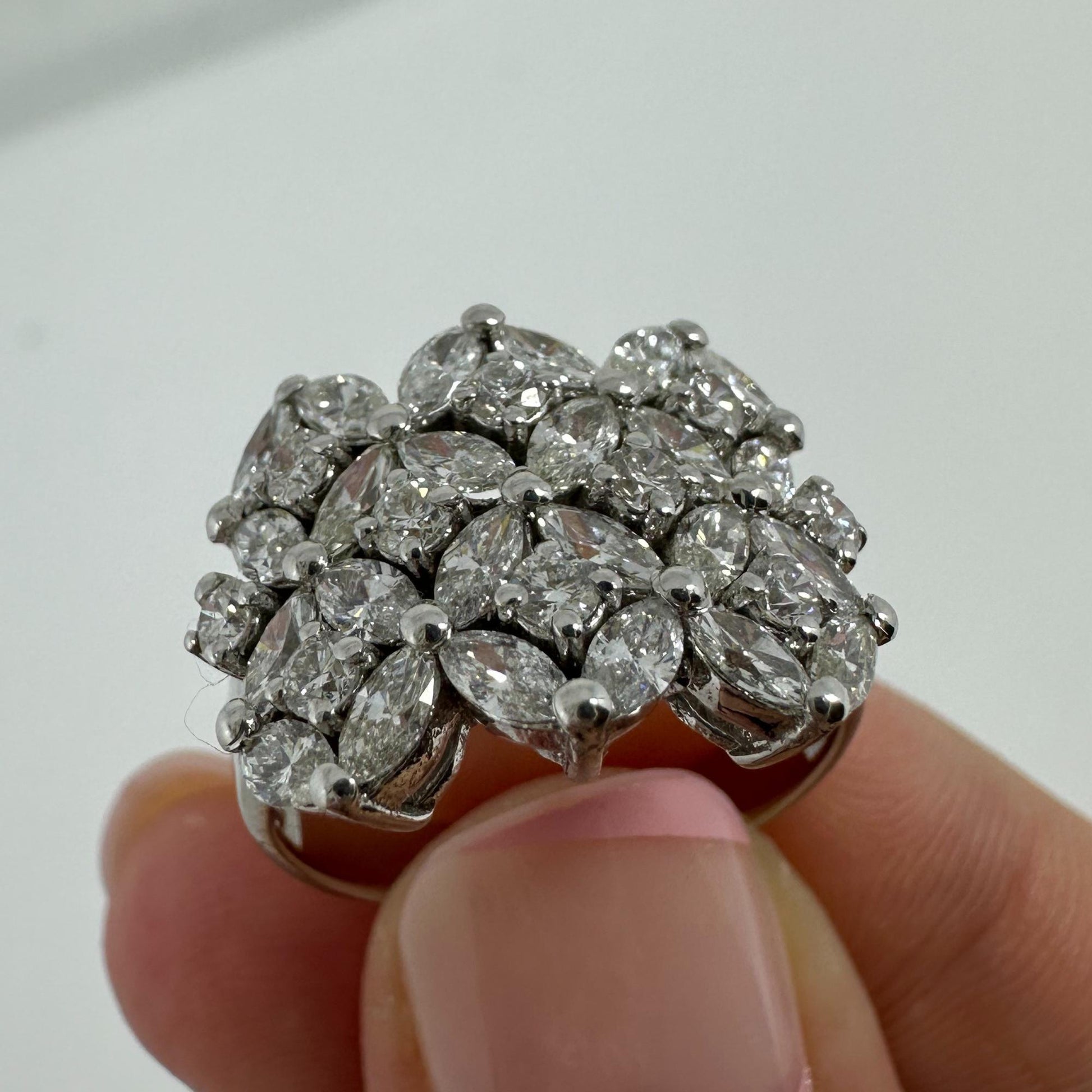 18K White Gold Marquise Cut Diamond Wide Band Ring