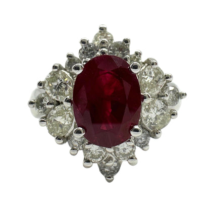 18K White Gold Pear Cut Diamond and Ruby Ring
