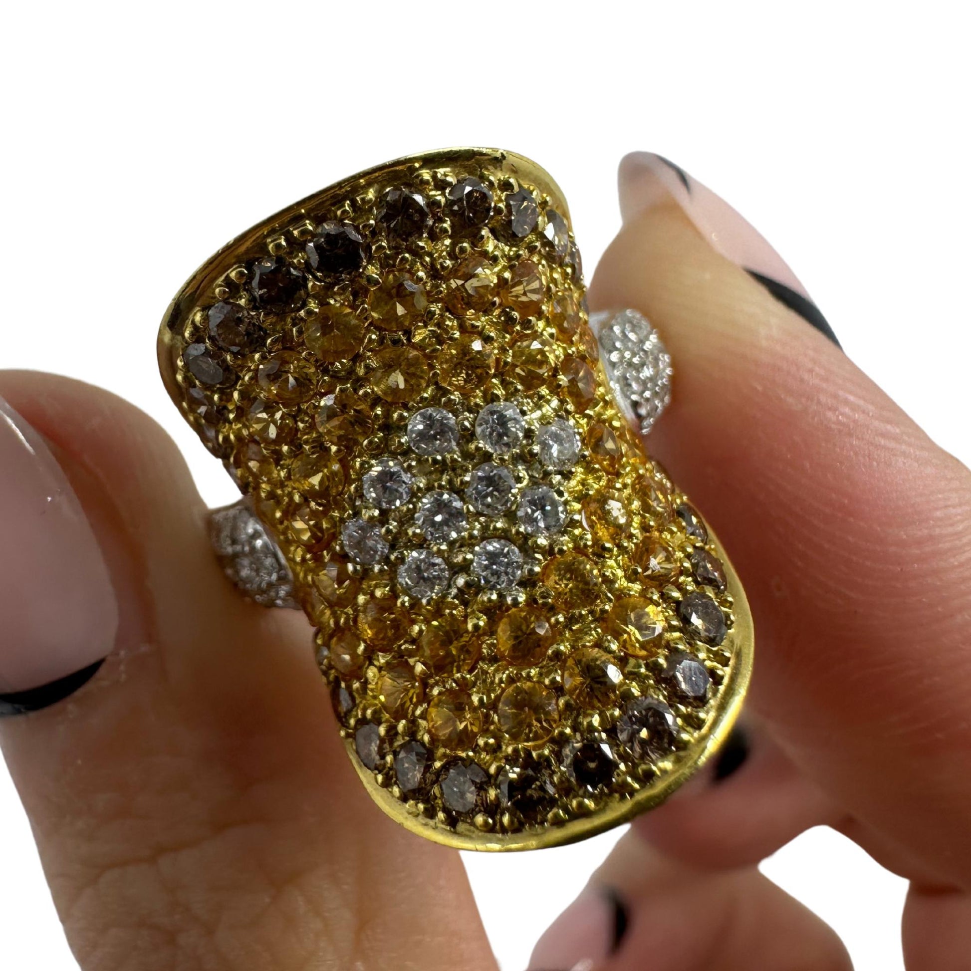 18K Two Tone MultiColor Diamond Cocktail Ring