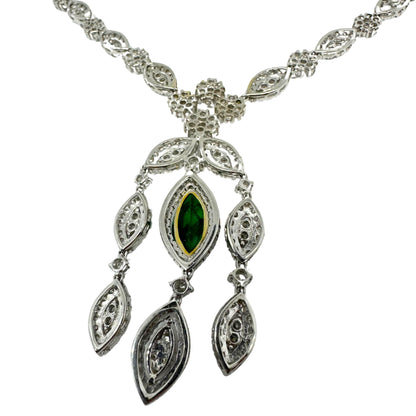 18K White Gold Diamond and Marquise Cut Emerald Drop Necklace