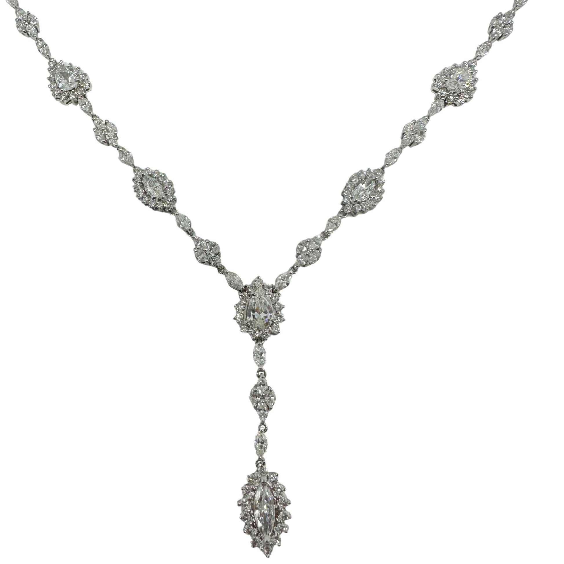 18K White Gold Marquise and Pear Cut Diamond Lariat Necklace