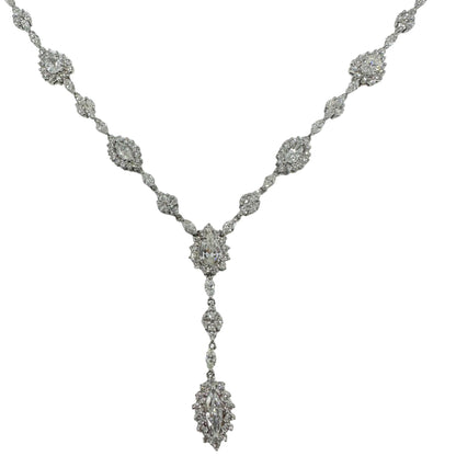 18K White Gold Marquise and Pear Cut Diamond Lariat Necklace