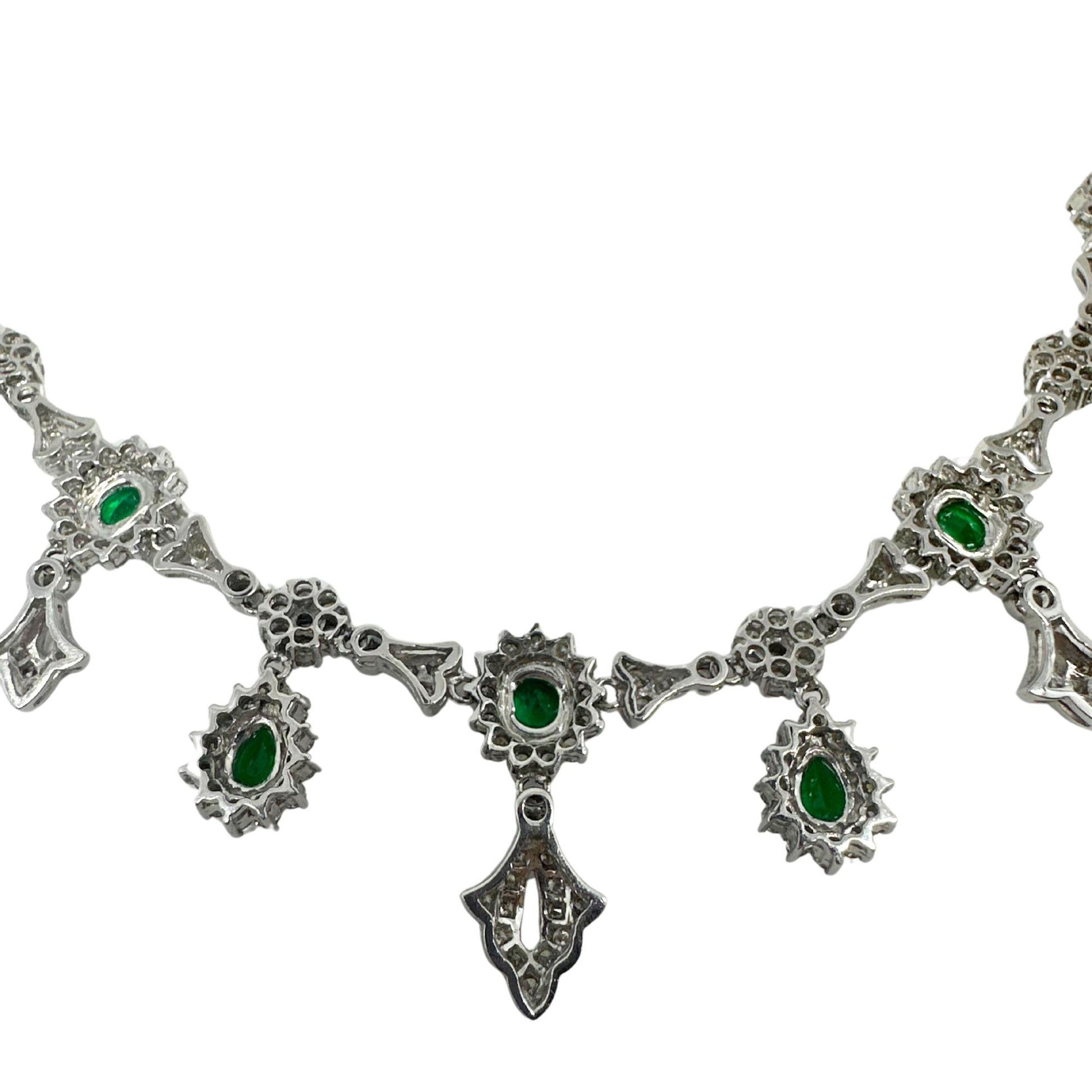 18K White Gold Diamond and Emerald Necklace - 16 inches