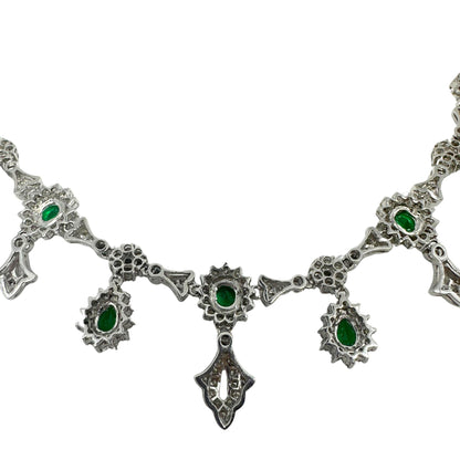18K White Gold Diamond and Emerald Necklace - 16 inches