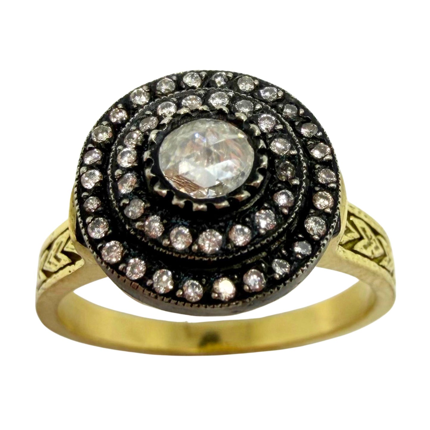 18K Yellow Gold and Silver Top 0.30 Carat Rose Cut Diamond Ring - Size 7.75