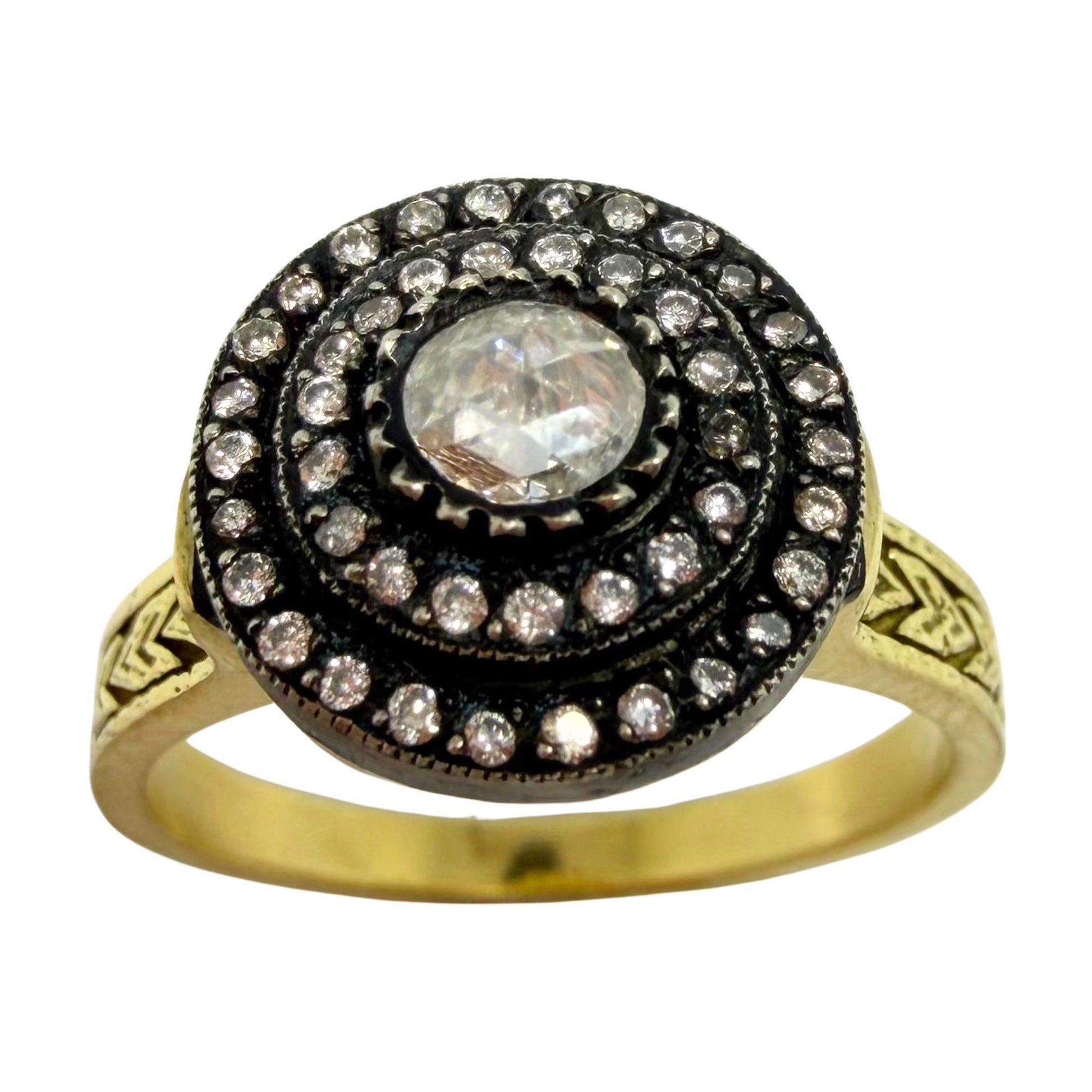 18K Yellow Gold and Silver Top 0.30 Carat Rose Cut Diamond Ring - Size 7.75