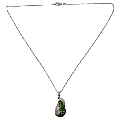 18K White Gold Diamond and Green Garnet Apple Pendant Necklace