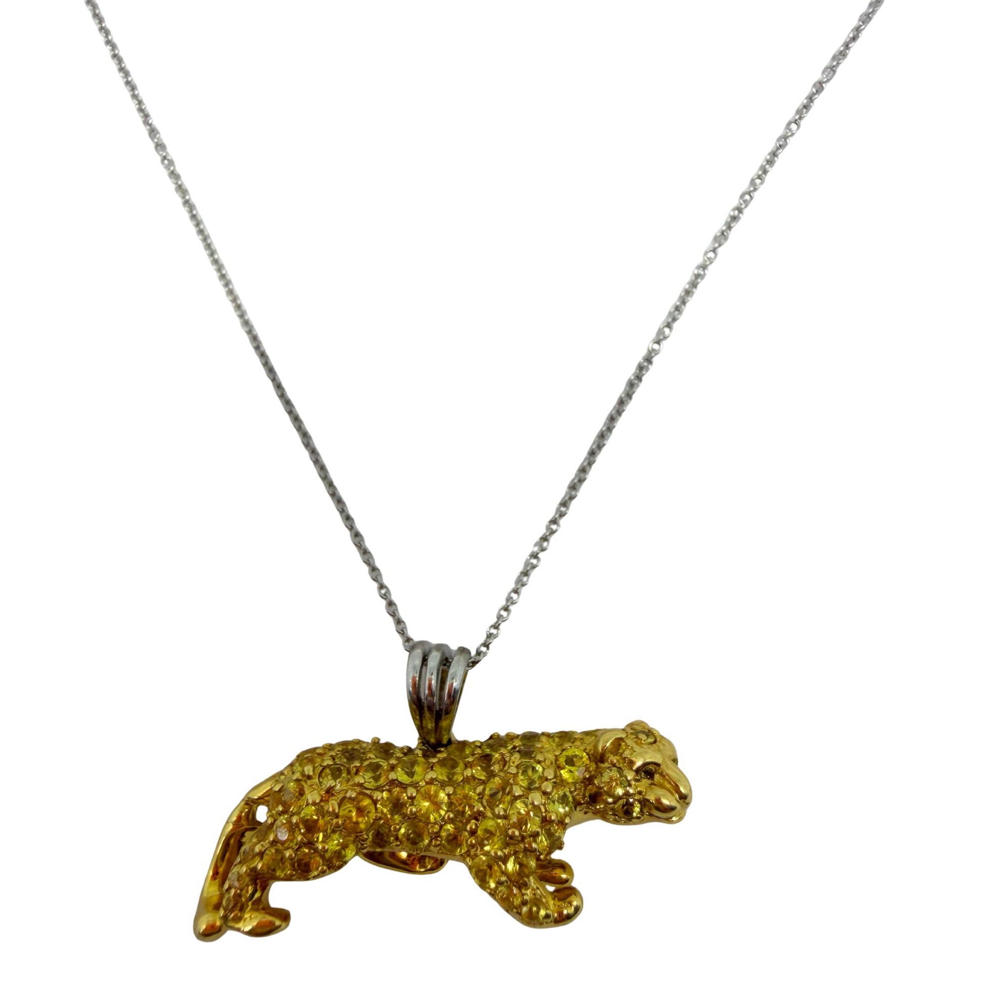 18K Yellow Gold Yellow Sapphire and Diamond Panther Pendant Necklace