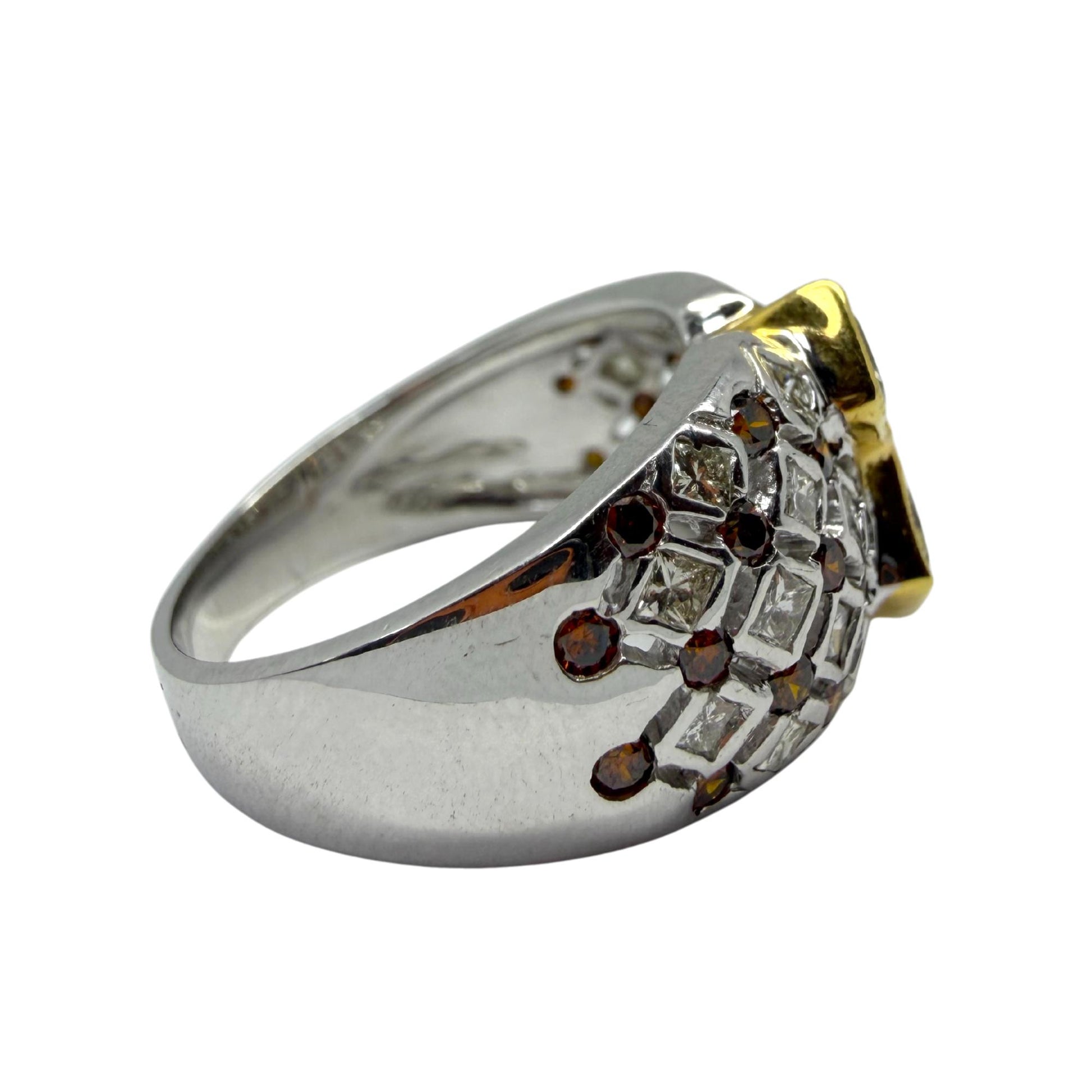 18K Two Tone Brown and White Diamond Wide Band Abstract Ring - Size