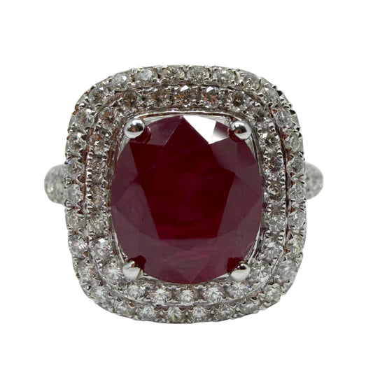 18k White Gold 3.19 Carat Ruby and Diamond Ring - Size 6.75