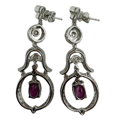18K White Gold Diamond and 2.52 Carat Oval Cut Ruby Drop Earrings
