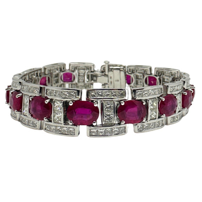 18K White Gold Diamond and African Ruby Bracelet