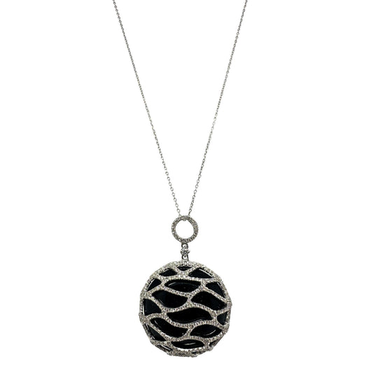 18k Diamond and Onyx Pendant with 14k Chain Necklace