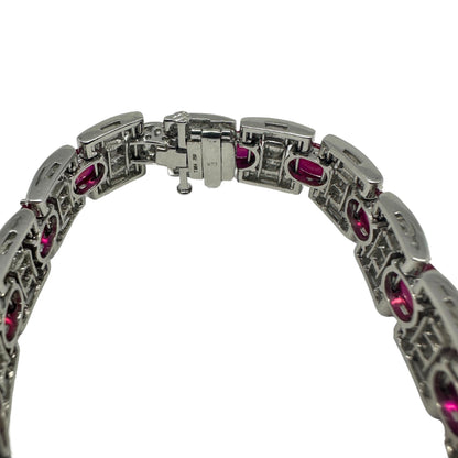 18K White Gold Diamond and African Ruby Bracelet