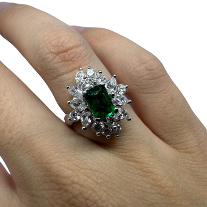 18k White Gold Diamond and Emerald Ring