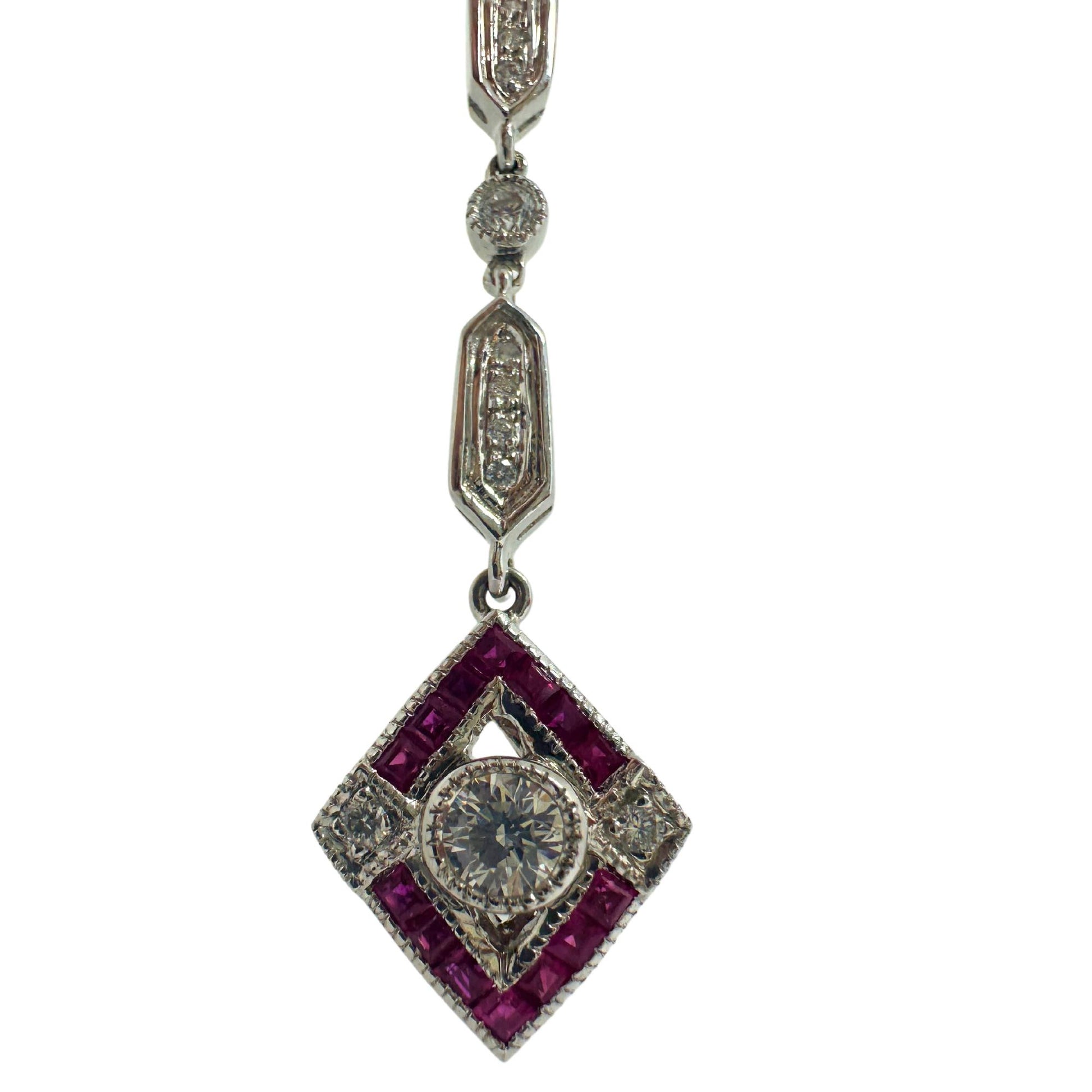 Estate 18K White Gold Diamond and Ruby Y-Necklace