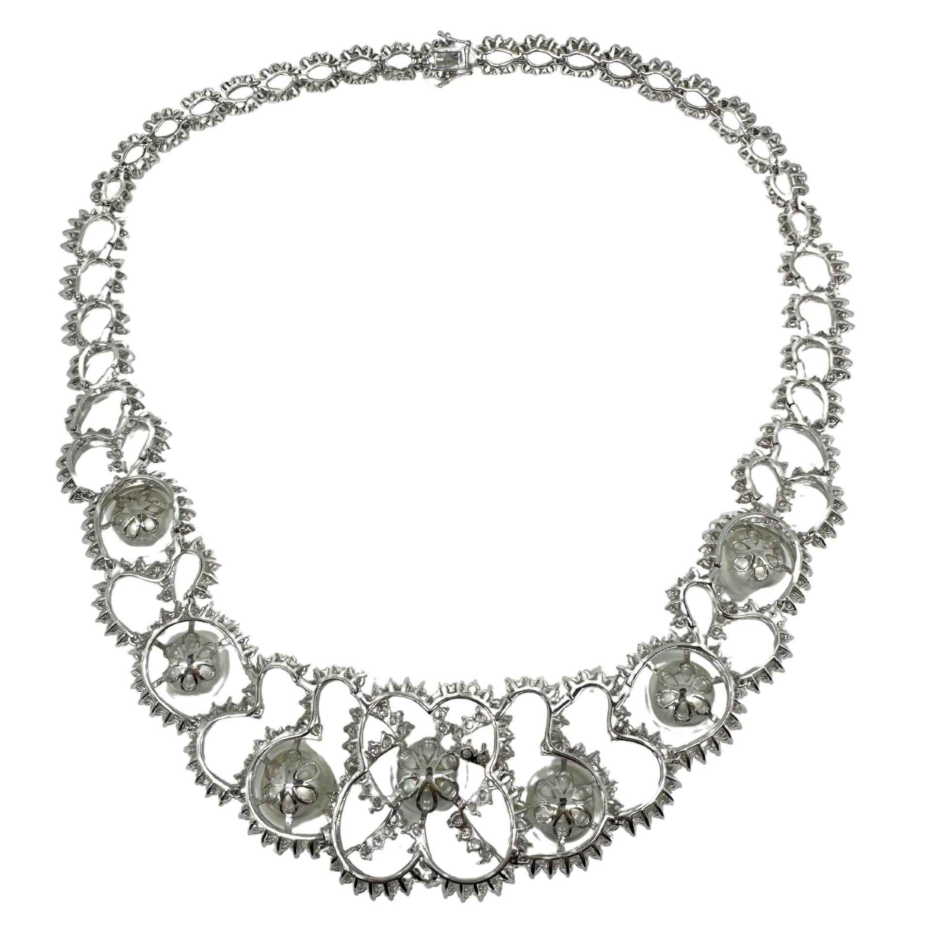 18K White Gold Diamond and Pearl Choker Necklace