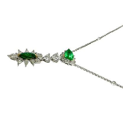 18k White Gold Pear,Heart Cut Diamond and Marquise,Trillion Cut Emerald Necklace