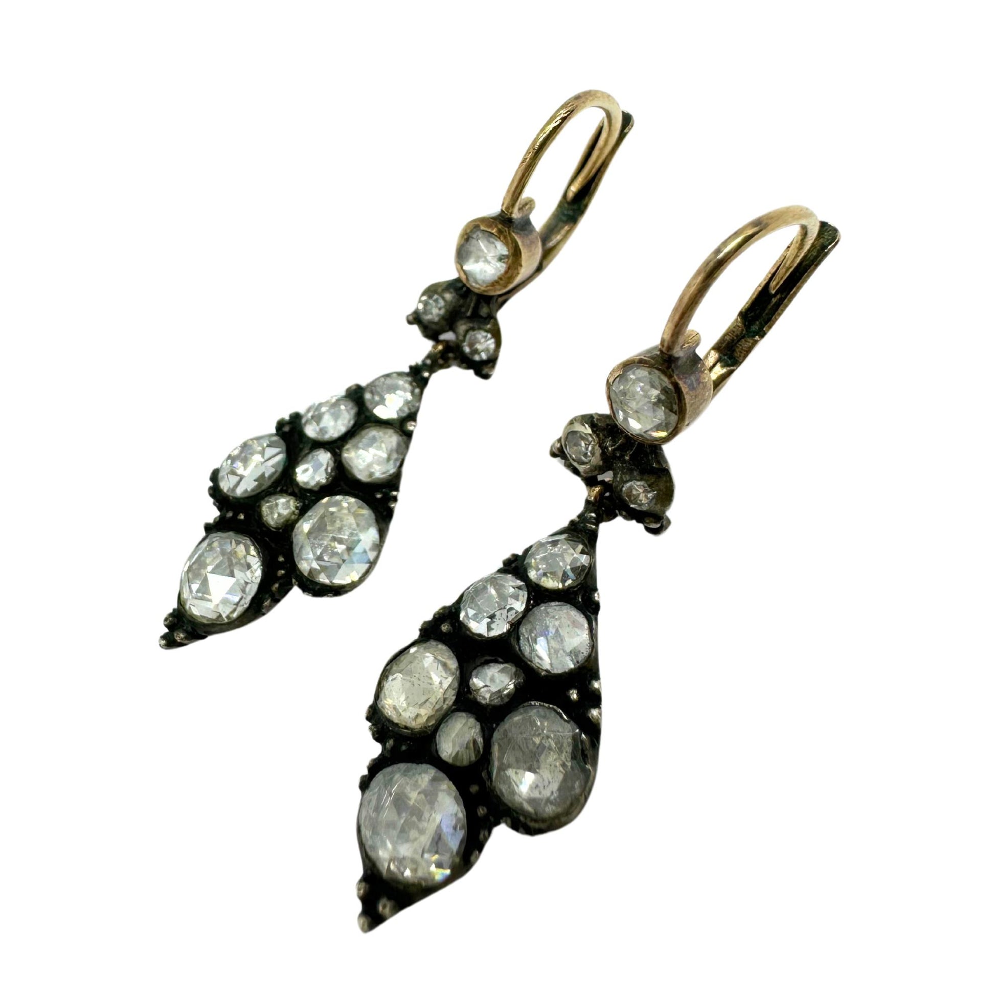 Late Georgian Gold and Silver Top Rose Cut Diamond Earrings