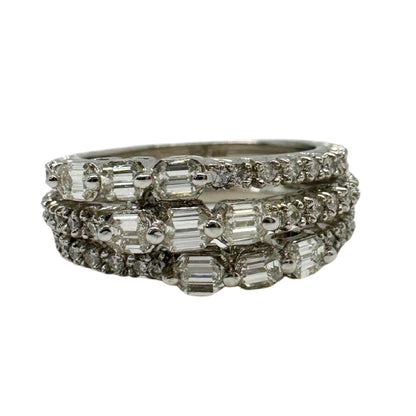 18K White Gold Emerald Cut Diamond Band Ring.
