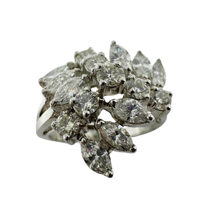 18K White Gold Marquise Cut Diamond Cluster Ring