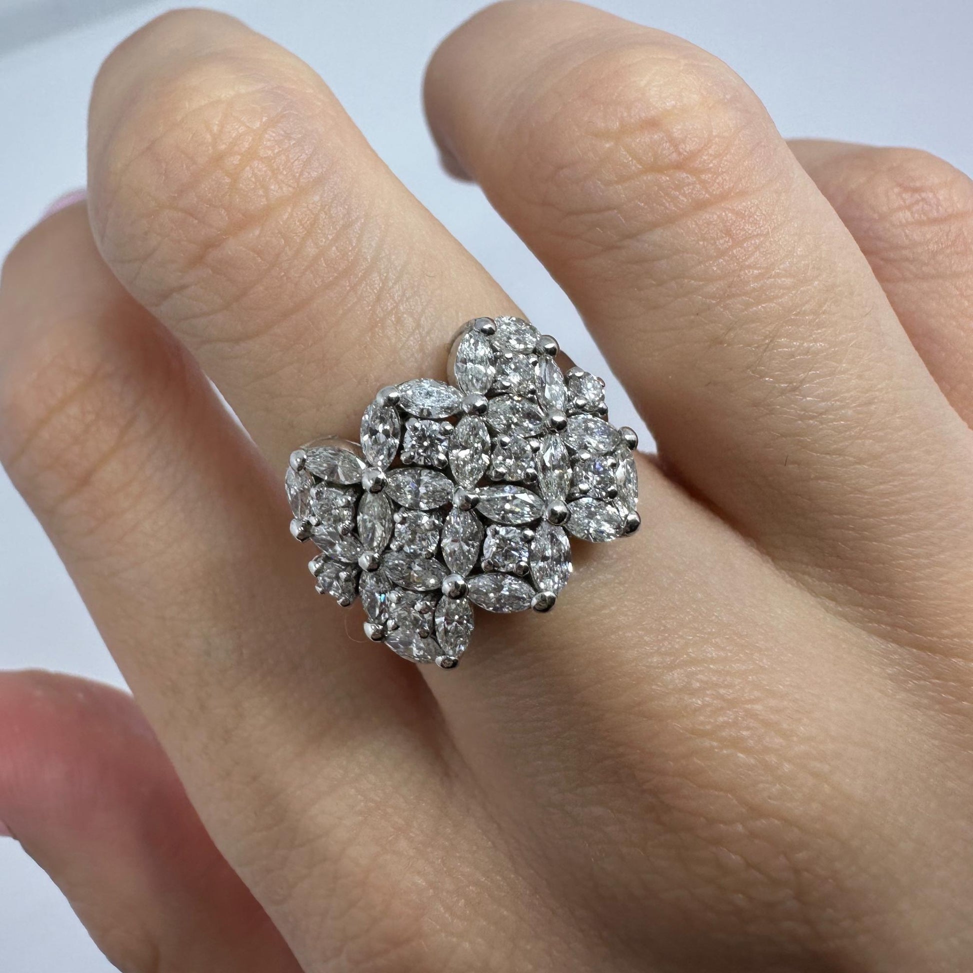 18K White Gold Marquise Cut Diamond Wide Band Ring