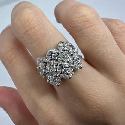 18K White Gold Marquise Cut Diamond Wide Band Ring