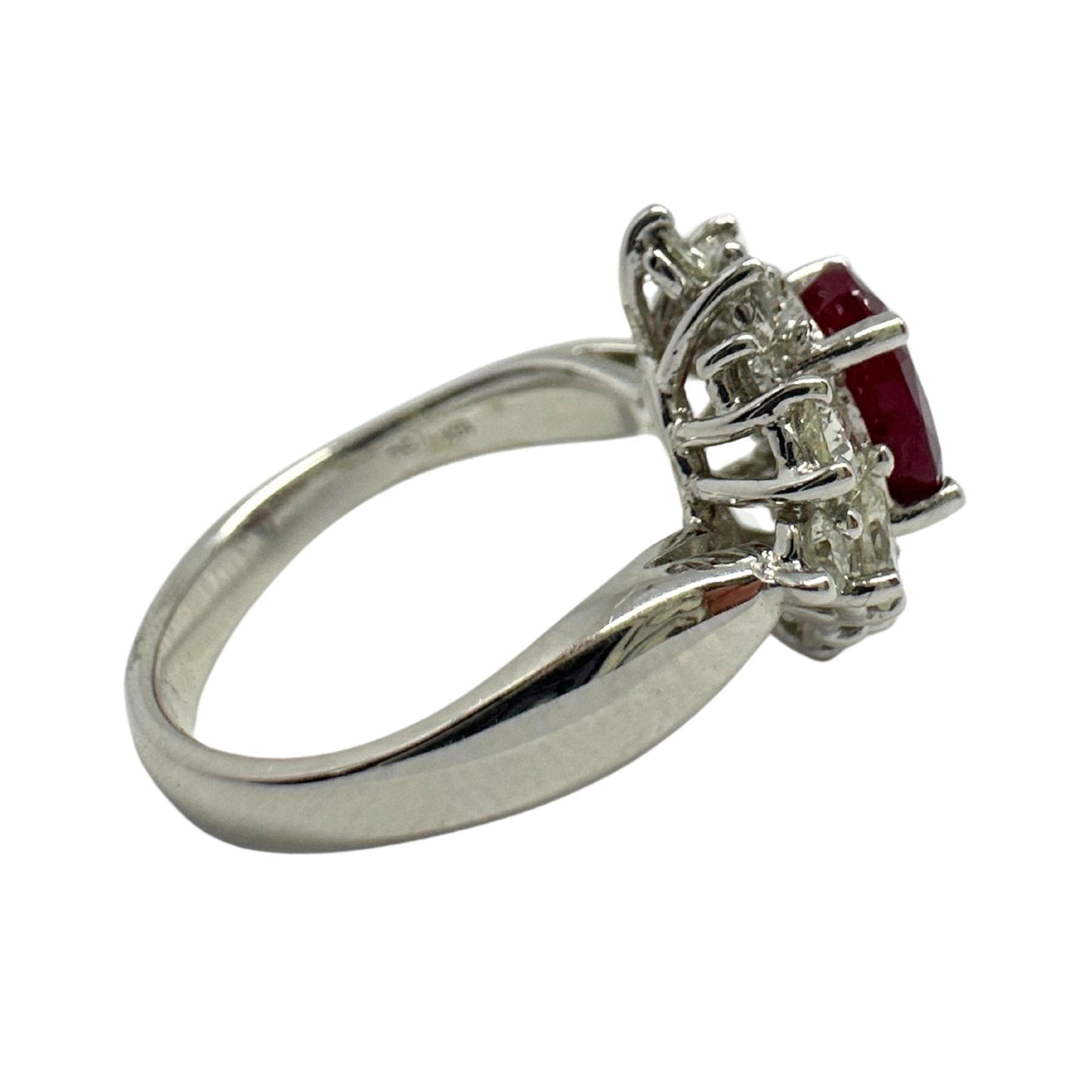 18K White Gold Pear Cut Diamond and Ruby Ring