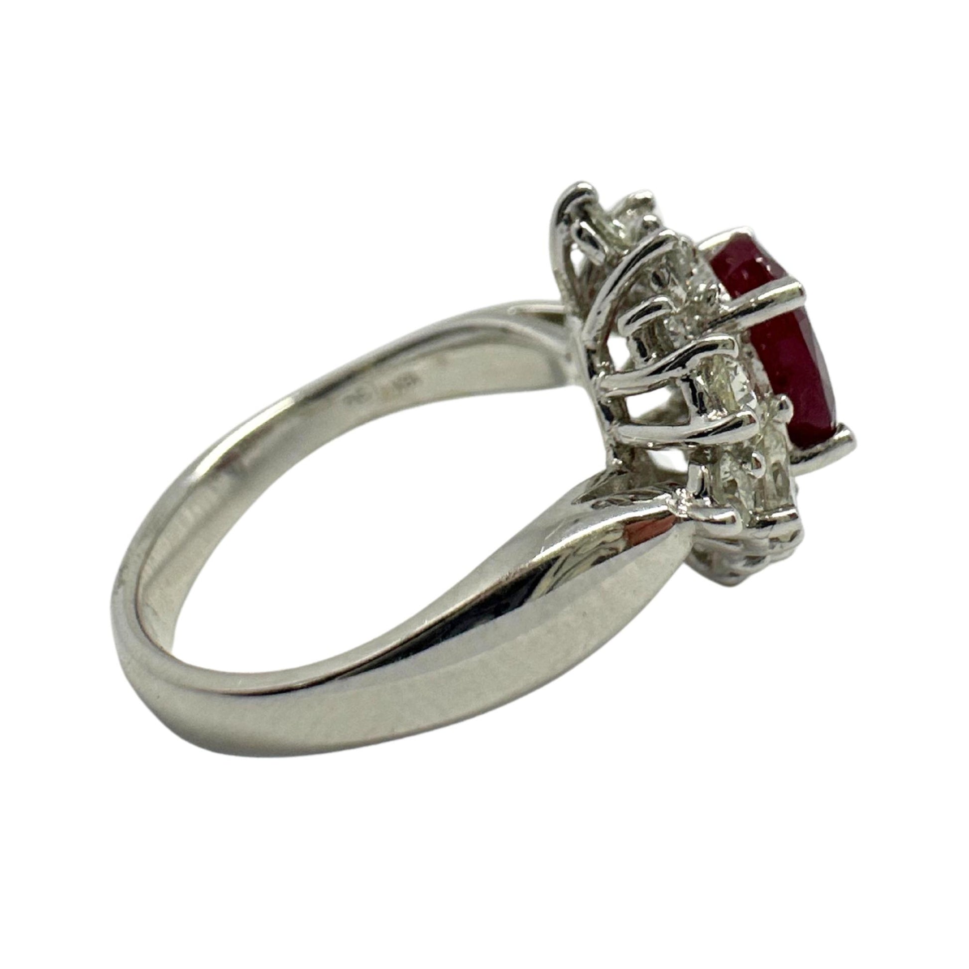 18K White Gold Pear Cut Diamond and Ruby Ring