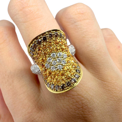 18K Two Tone MultiColor Diamond Cocktail Ring