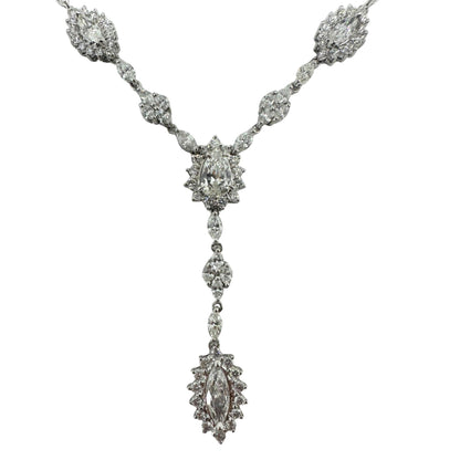 18K White Gold Marquise and Pear Cut Diamond Lariat Necklace