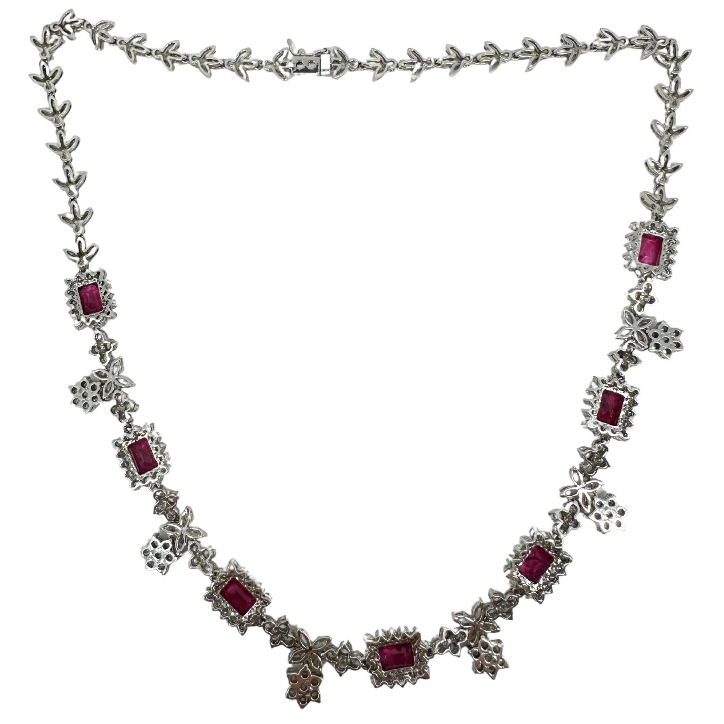 18K White Gold Diamond and Ruby Choker Necklace - 15 inches