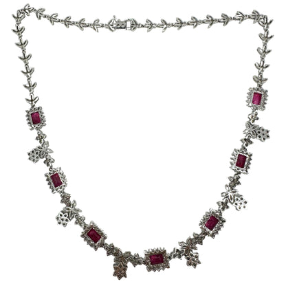 18K White Gold Diamond and Ruby Choker Necklace - 15 inches