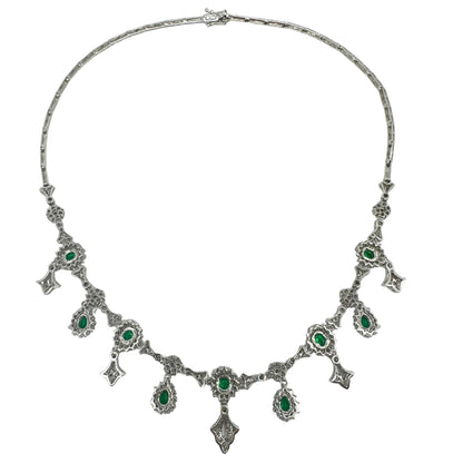 18K White Gold Diamond and Emerald Necklace - 16 inches
