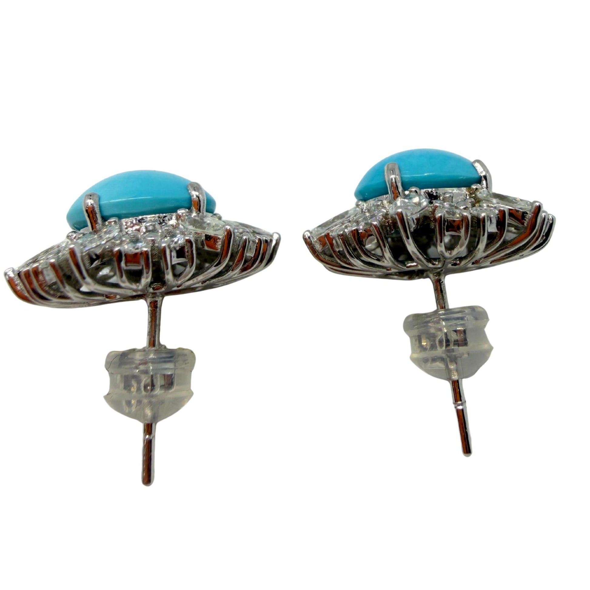 Platinum Marquise Cut 1.75 carat Diamond and Oval Turquoise Halo Stud Earrings