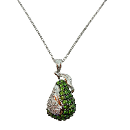 18K White Gold Diamond and Green Garnet Apple Pendant Necklace