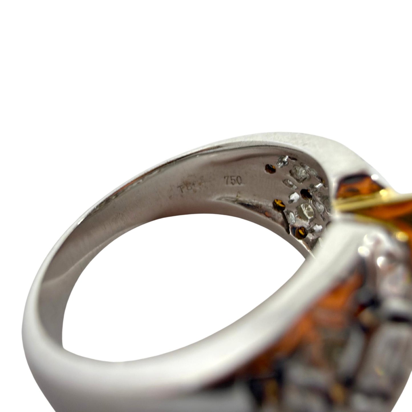 18K Two Tone Brown and White Diamond Wide Band Abstract Ring - Size