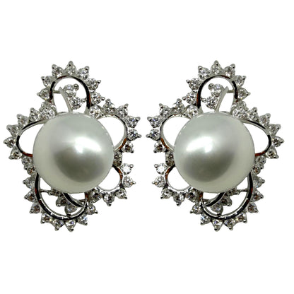 18K White Gold 4.16 carat Diamond and Cultured South Sea Pearl Earrings
